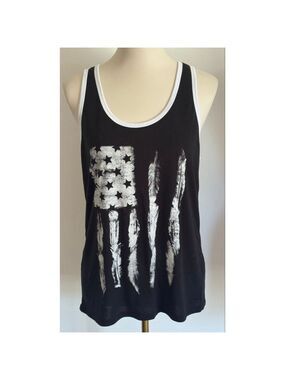 Women's The Print Shop Tank Top Black/White Size XL with American Flag Graphic